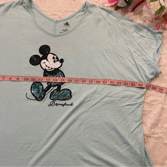 Disney Parks - Mickey Mouse Aqua Sequin Cotton Blend Short Sleeve Dolman Top 1X - Picture 3 of 8